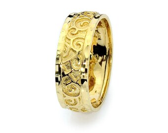14K Solid Gold Vintage Lace Ring for Women, Statement Ring, Gold Layered Ring, Diamond Cut Ring, Filigree Ring Design, Bohemian Ring