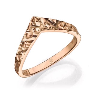 14K Solid Rose Gold V Ring, Chevron Ring, Curved Plain Wedding Band, Minimal Engagement Ring, Engagement Ring, V Shaped Ring, Geometric Ring