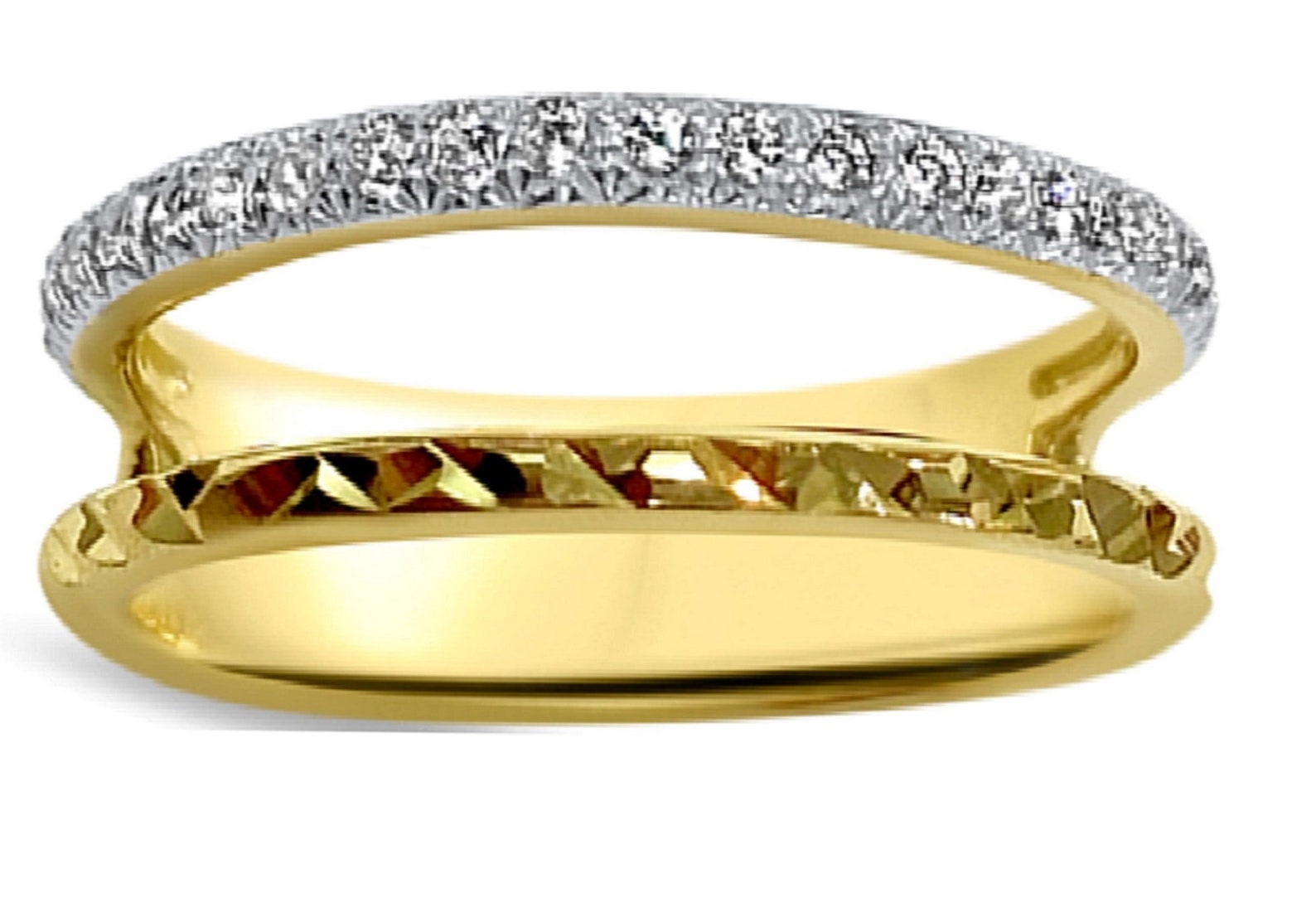 14K Gold Double Bar Ring Minimalist Ring Diamonds Ring Etsy