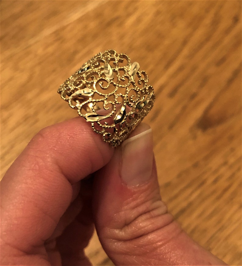14k Gold Filigree Ring Ornate Lace Ring Vintage Style Ring Etsy 