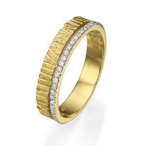 14K Gold Textured Ring, Gold Diamonds Wedding Ring, Gold Band Ring for Women, Dainty Gold Ring ,Valentine&#39;s Day Gift