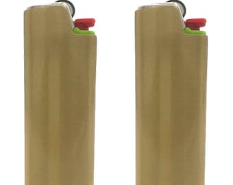 2 (Two) Brushed Metal Lighter Covers / Sleeves / Holders for large BIC J6 lighters (GOLD)