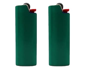 2 (Two) Brushed Metal Lighter Covers / Sleeves / Holders for large BIC J6 lighters (GREEN)