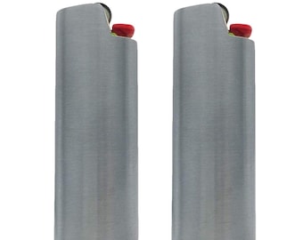 2 (Two) Brushed Metal Lighter Covers / Sleeves / Holders for large BIC J6 lighters (SILVER)