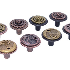 4 (Four) Steampunk Gear Cabinet Knobs- Black, Copper, Bronze, and Brass Combinations