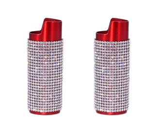 2 (Two) Red Lighter Cover Sleeves with Crystal Rhinestones LS7