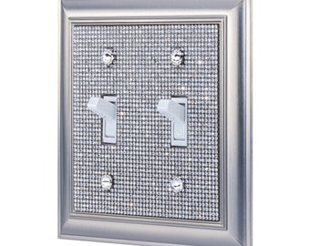 Classy Bling Rhinestone Wall Plate Cover - Satin Nickel Finish (2 Gang)