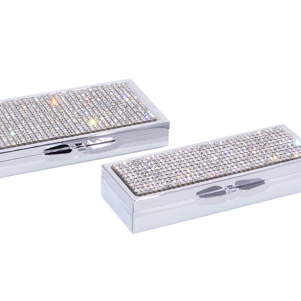 Two (2) Bling Pill Boxes/Bedazzled Pill Container/Glam Pill Case Crystal Rhinestones, Various slots (Set of 2)