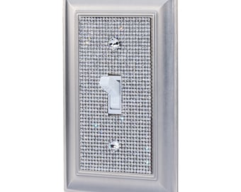 Classy Bling Bedazzled Rhinestone Light Switch Covers - Satin Nickel Finish