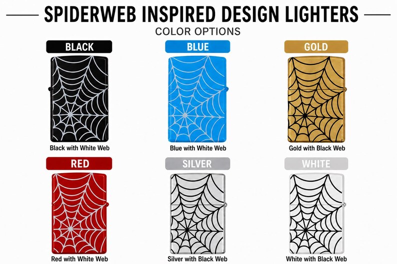 Spider Web Print Metal Oil Lighter – Gothic Web Design Refillable Flip Top Pocket Lighter Bild 1