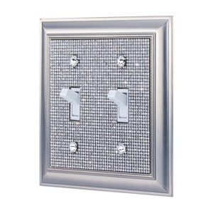 Classy Bling Rhinestone Wall Plate Cover - Satin Nickel Finish (2 Gang)
