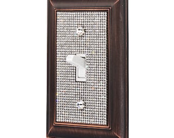 Classy Bling Rhinestone Wall Plate Cover - Distressed Rubbed Bronze