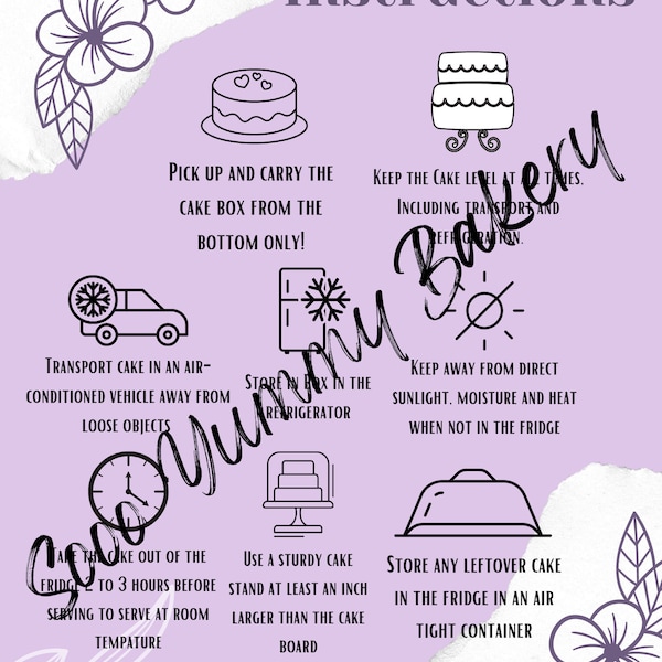 Cake Care Instructions card