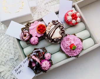 Lolita Sweet Cake Rings 4 Kawaii Fairy kei Jfashion Harajuku Donut Rings Cupcake Ice Cream Waffle