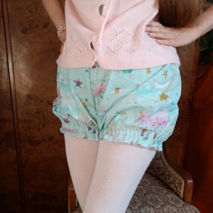 Cloud, Moon and Stars Bloomers in Mint Lolita Kawaii Jfashion Cloud Print Fairy Kei Sweet Lolita Decora