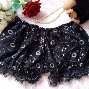 Black and Gold Bloomers Sequins Lolita Kawaii Jfashion Goth Steampunk Sparkly Boystyle Shorts