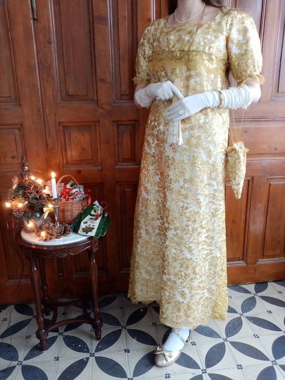 Gold Regency Gown | Bridgerton Dress | Regency Evening Gown | Jane Austen Dress | Sense and Sensibility Dress | Empire Dress