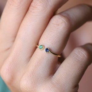 Custom Dainty Two Birthstones Gold Rings for Women  | Tiny Rings with CZ Diamond | Mothers Ring | Gemstone Ring