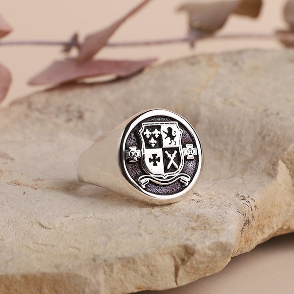 Family Symbol Crest Family Tree Coat of Arms Signet Ring, Sterling Silver Personalized Jewelry Gifts for Her and Him by NecklaceDreamWorld