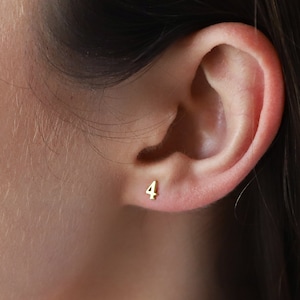 14K Solid Gold Mini Number Stud Earrings, Personalized Dainty Cute Silver Earring, Custom Minimalist Earrings by NecklaceDreamWorld