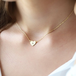 Handmade Layered Initial Heart Gold Choker Necklace, Personalized Initial Jewelry | Minimal Letter Necklace Silver