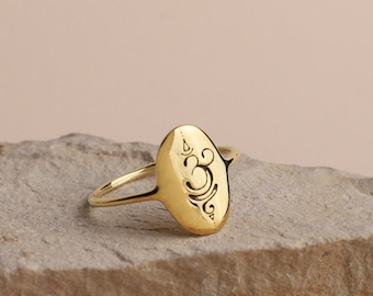 Cute Yoga Symbol Breathe Ring Gold, Sterling Silver Ohm Ring • Dainty Spiritual Ring • Gifts for Her