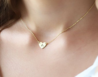 Handmade Layered Initial Heart Gold Choker Necklace, Personalized Initial Jewelry | Minimal Letter Necklace Silver