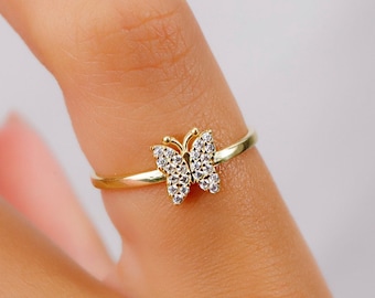 Diamond Butterfly Ring by NecklaceDreamWorld • Dainty Minimalist Crystal Statement Jewelry • Perfect Gifts