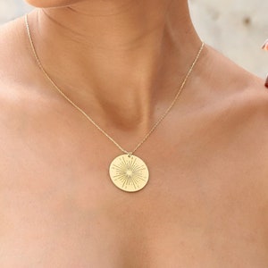 Sunshine Necklace Sunbeam Necklace Large Sun Necklace The Sun Tarot Jewelry Minimalist Starburst Inspirational Daughter, Mom Gift image 1