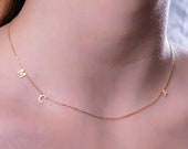 Sideways Initial Necklace 14K Gold Initial Necklace 14K Yellow Gold Custom Initial Necklace 14K Rose Gold Gift for Mom
