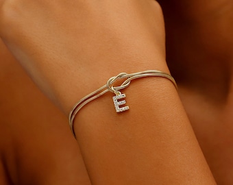 Custom 14K Gold Infinite Love Knot Bracelet with CZ Diamond Letter by NecklaceDreamWorld | Dainty Friendship Bracelets