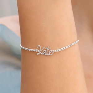 925 Sterling Silver Custom Name Bracelet with Curb, Beaded or Cable Chain • Handmade Name Charm Jewelry