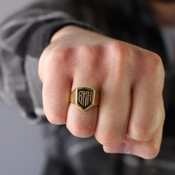 Custom Knight Ring for Men, Monogram Initial Ring Men | Dainty Personalized Letter Ring | Gifts for Him | Ring for Man