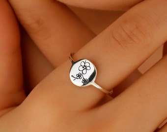 Handmade Birth Flower Ring • Everyday Statement Jewelry • Birthflower Ring Gifts in Sterling Silver, Gold and Rose Gold