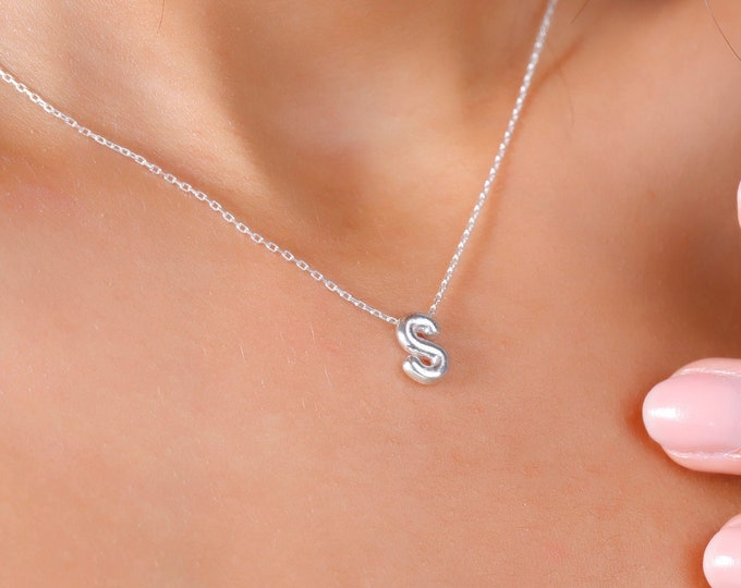 Featured listing image: 925 Sterling Silver Initial Necklace, Custom Bubble Letter Pendant