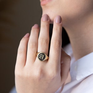 Signet Ring Initial Engraved Signet Ring Sterling Silver, Gold and Rose Gold Personalized Initial Ring Gold Signet Ring image 1