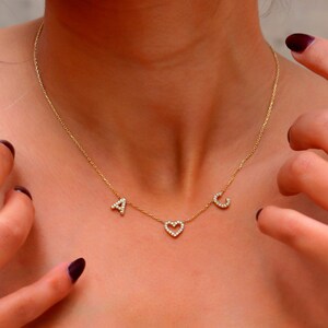 Two Initial Necklace with Heart • Cute Dainty Custom Tiny Letter Necklace • Personalized Minimal Jewelry Gifts