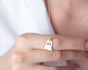Sterling Silver Tiny Ghost Necklace: Halloween Spooky Boo Emoji