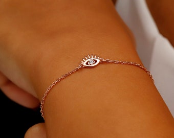 Diamond Evil Eye Bracelet: 14K Gold, Sterling Silver Protection Charm
