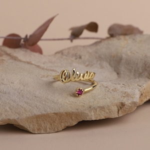 Handmade Name Ring with Birthstones | Gold Personalized Name Dainty Jewelry with CZ Diamonds | Mother Gift | Gift for Her