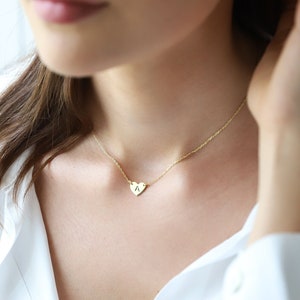 Handmade Initial Heart Choker Necklace, Personalized Initial Jewelry | Minimal Couple Tiny Heart Letter Necklace Gold | Layered Heart Pendant | Bridesmaids Gifts