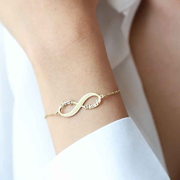 Bracelet infini pour femme fait à la main avec des noms personnalisés, bijoux de cheville en argent personnalisés par NecklaceDreamWorld