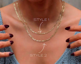 14K Gold Figaro Halskette, Sterling Silber, Rose Gold
