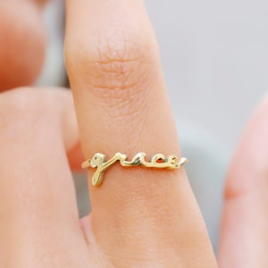Dainty Stacking Handwriting Name Ring • Custom Signature Font Everyday Rings in 8K, 10K, 14K  and 18K Gold