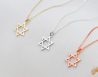 14K Solid Gold Star of David Necklace • Jewish Star Jewelry • Magen David Charm