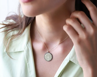 Collier pendentif pièce de monnaie Méduse : bijoux de la mythologie grecque en argent sterling