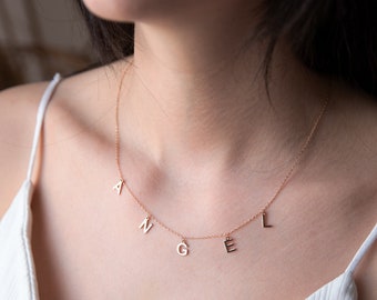 Handmade Initials Name Necklace Gold • Personalized Name Necklace • Custom Jewelry • Silver Dangle Necklace • Custom Spaced Letter Necklace