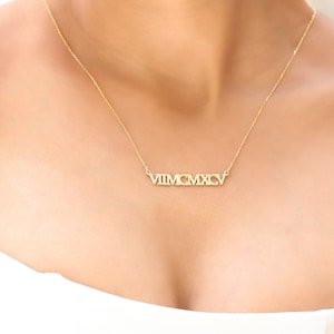 14K Gold Delicate Roman Numerals Choker Necklace By NecklaceDreamWorld, Perfect Dainty Special Date Symbolic Jewelry Gifts, Birthday Gifts image 4