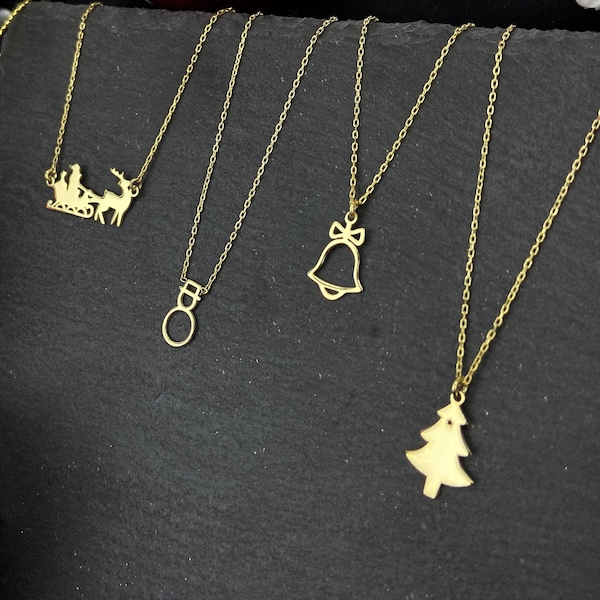 Unique Gold Santa Claus with Reindeer Necklace  • Cute Snowman Necklace • Christmas Bell and Tree Necklace • Christmas Gifts for Friends