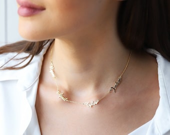 Ketting met meerdere namen, aangepaste familienaam ketting goud • Kettingen met kindernamen voor moeders • Handgemaakte cadeaus voor vrouwen